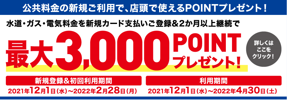 終了 水道 ガス 電気料金を新規支払い登録 2ヶ月以上継続で最大3 000ポイントプレゼント ニュース キャンペーン ゼビオカード株式会社